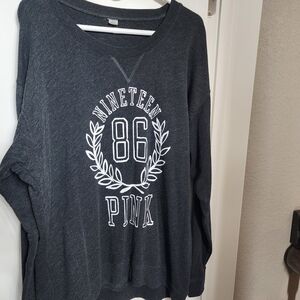 Victoria's Secret PINK  Dark Gray Sweatshirt with White Accents XL